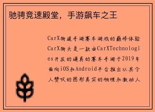 驰骋竞速殿堂，手游飙车之王
