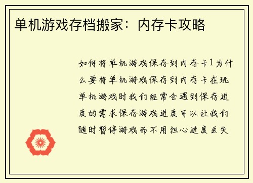 单机游戏存档搬家：内存卡攻略