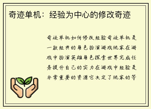 奇迹单机：经验为中心的修改奇迹